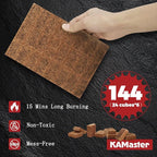 KAMaster 144 Pack Fire Starter Cubes - 35 Minutes Long Burning All Weather Firelighters, Waterproof & Windproof for Grill, BBQ, Fire Pit, Camping, Survival - Natural Wood Firelighters(Easy Ignite)