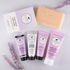 Dionis Goat Milk Lavender Blossom Hand Cream, Body Lotion, Whipped Body Scrub, Shave Butter, Bar Soap 6 oz & Carrying Case 6-Piece Travel Set