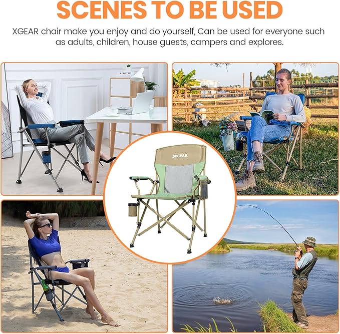 Camping Chair for Adults 350 LBS Support Camp Chair 2PCS with Breathable Mesh Back Fabric with Arm Rest Cup Holder and Portable Carrying Bag