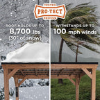 Backyard Discovery Arcadia 14' x 12' Cedar Wood Outdoor Gazebo Pavilion with Hardtop Galvanized Steel Slope Roof, Snow Support, Wind Resistance, PowerPort, Shade for Garden, Patio, Deck, Entertaining