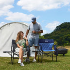 Camping Folding Chairs for Outside, Foldable Camp Chairs for Adults Heavy Duty, Oversized Directors Camping Chair with Table for Picnic, Lawn Large Comfy Camping Chair, 350 LBS Capacity, Blue