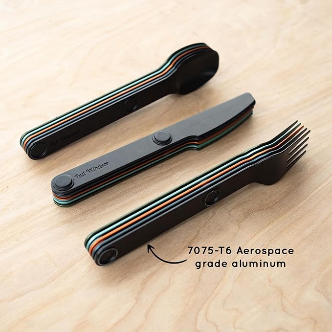 FULL WINDSOR - MAGWARE Magnetic Camping Cutlery Set - Travel Utensils for Camping, Cooking, and Outdoor Dining - Knife, Fork & Spoon - Portable Silverware with Pouch - Multicolor (15 PCS)