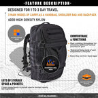 Miramrax Travel Duffle Bag Backpack for Men - Large Tactical Bags Weekender Gym Bag for Overnight Traveling Military Workout Deployment Sports (Black, 25L)