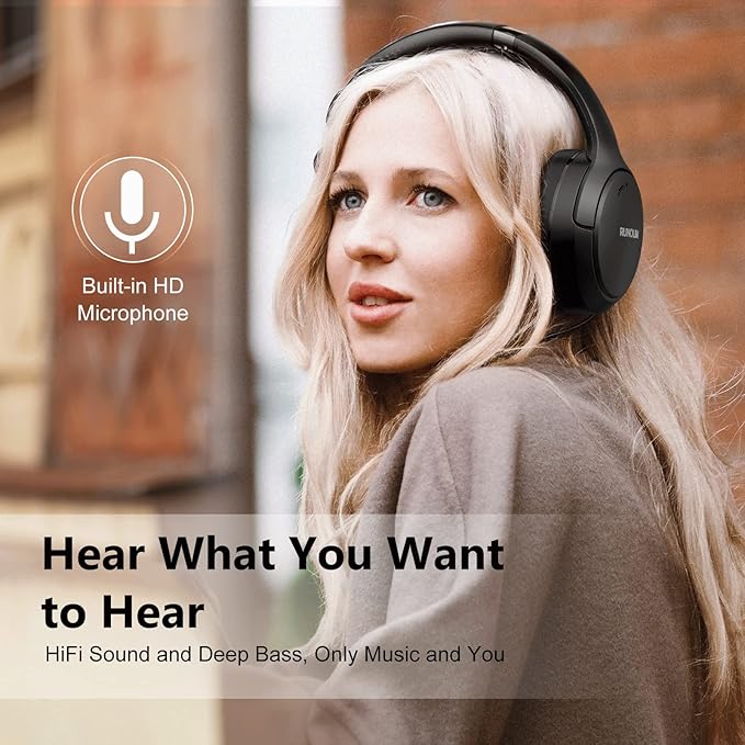 RUNOLIM Hybrid Active Noise Cancelling Headphones, Wireless Over Ear Bluetooth Headphones with Microphone, 70H Playtime, Foldable Headphone with HiFi Audio, Deep Bass for Home Travel Office