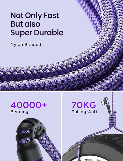 AINOPE 4-Pack [10/6.6/3.3/3.3ft] USB C Cable, 3.1A C Charger Cable Fast Charging, Right Angle Type C Charger Nylon Braided Compatible with Galaxy S10 S9 S8 Plus S21 S20, Note 10 9 8, LG Google Pixel