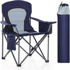 HIGH POINT SPORTS Oversized Camping Folding Chair, Heavy Duty Portable Outdoor Chair, Foldable Camp Chair with Cup Holder and Cooler Bag Support 450 LBS, Dark Blue…