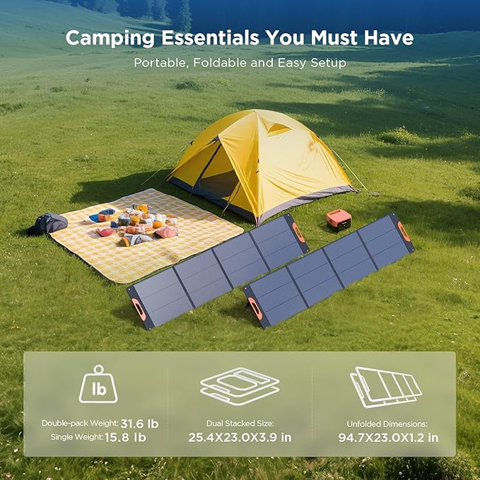 440 Watt N-Type 16BB Portable Solar Panel, RV Essentials,2PCS 220W 19.8V Foldable Solar Charger for Power Station, 25% High Efficiency IP67 Waterproof 4 Kickstands for Camping RV Hurricane