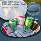 Portable Picnic Camping Table with Cooler, Folding Beach Table with 4 Tear Resistance Cup Holders, Tailgating Table Carry Bag for Travl, Beach, Summer Cookout Essential (Grey)