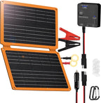 FieryRed 20W 12V Folding Solar Battery Trickle Charger Maintainer, 2-in-1 Portable Solar Trickle Charger with Built-in Charge Controller, Dual USB Fast Charging for Car Truck Boat Automotive Camping