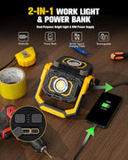 FORTO Magnetic Work Light Rechargeable – Dual Light Source, Oil-Resistant & 360° Rotating with Dual Stands for Garage, Car Repair, Workshop & Job Site (Yellow)