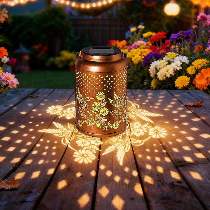 2 Pack Hummingbird Solar Lanterns Outdoor Waterproof Hanging Solar Lights, Garden Decor Gifts for Women Mom Grandma Metal Garden Decorative Lights for Yard, Backyard, Patio, Porch