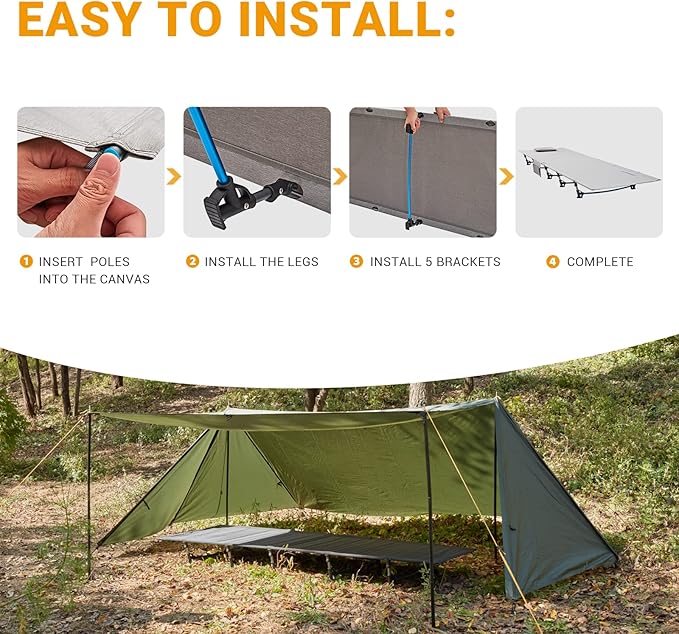 FUNDANGO Ultralight Folding Camping Cot, Extra Long Backpack Lightweight Camping Cots for Adults Portable Cot Bed for Hiking Travel Home Mountaineering, Beige