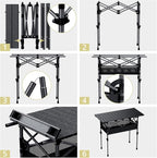 3ft Roll Top Camping Table, 2 Adjustable Heights Aluminum Folding Camping Table with Storage Net and Bag, Waterproof, Lightweight Outdoor Table 32.2” x 16”, for Travel BBQ Party Picnic, Black