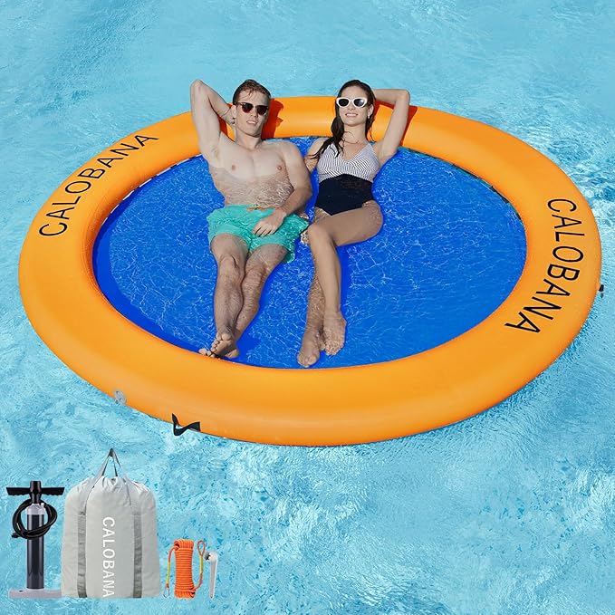 Round Floating Ring Inflatable Water Hammock Heavy Duty River Floats Lake Raft for Adults Tanning Pool Lounger Float Island Platform Pad Mat for Party