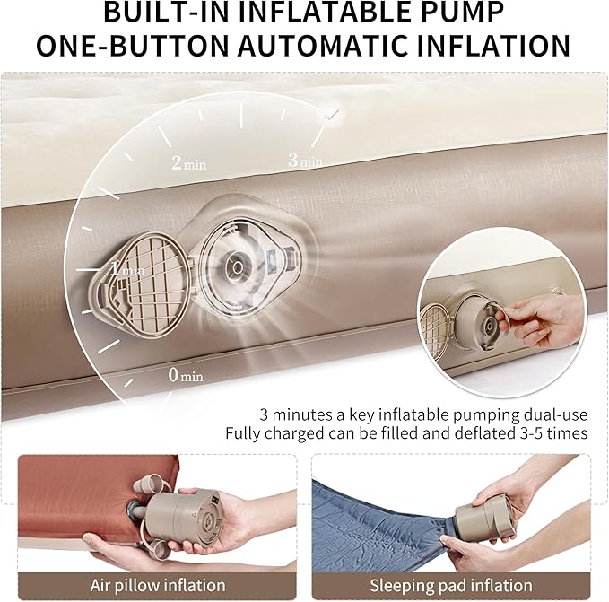 Naturehike Narrow King Size Air Mattress with Electric Built-in Pump, 79 * 71in Extra Wide Inflatable Mattress for Home, Camping, Guests, Travel, Morning View Series