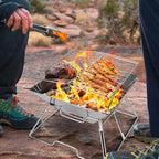 Odoland Folding Campfire Grill, 304 Stainless Steel Grate Barbeque Grill, Portable Camping Grill with Legs for Picnics, Backpacking, Outdoor with Carrying Bag and Kitchen Tongs