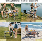 Folding Camping Table with Storage Net, 3ft Camping Table Aluminum Folding Table with 3 Adjustable Height Max 27.1 Inch Picnic Table Portable Table for Outdoor Backyard BBQ, Black