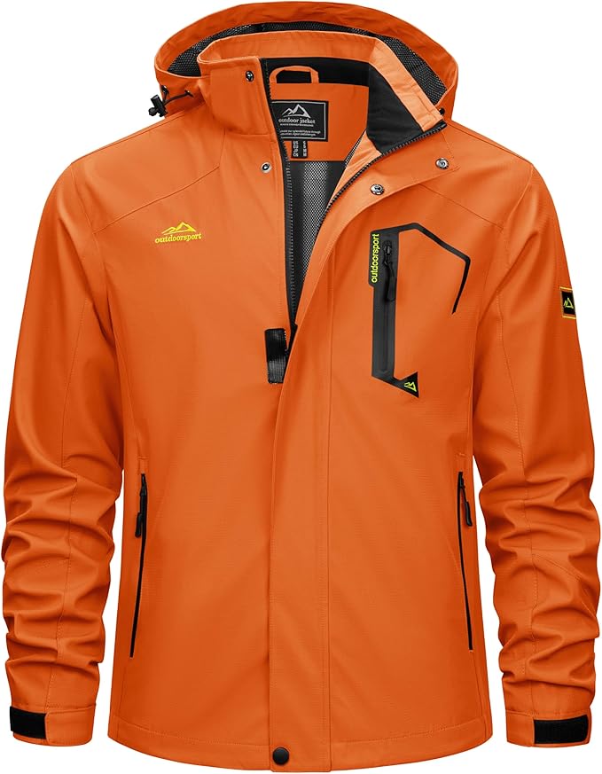 TACVASEN Men's Rain Jacket Lightweight Windbreaker with Hooded Water Resistant Outdoor Raincoat for Hiking Travel Camping
