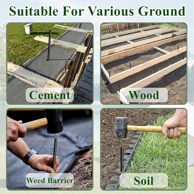 Rebar Stakes 16 Inch 20 Pack Heavy Duty Ground Anchors with Chisel Point End Long Straight Steel Tent Stakes 3/8" Thickness Metal Spikes Black Coated for Concrete Timber Camping Garden Plant