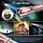 WdtPro LED Rechargeable Flashlight 2 Pack, Super Bright Zoomable 6000 Lumens Tactical Flashlight with LCD Digital Display, 3 Mode Waterproof Flash Light for Camping, Hunting & Home Emergency - Pink