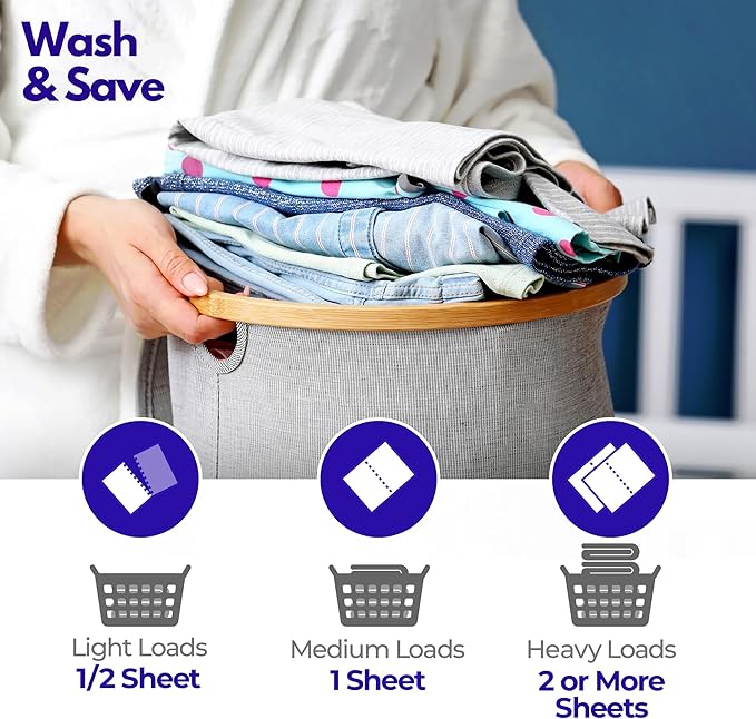 WASH & SAVE Laundry Detergent Sheets - 60 Loads / 30 Sheets | Plant-Based, Eco-Friendly, Hypoallergenic Liquidless Detergent | Perfect for Travel & Dorm - Spring Fresh