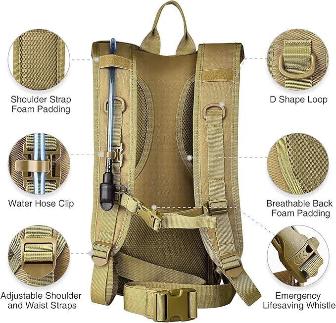 NOOLA 3L Hydration Backpack, Water Backpack with TPU Water Bladder, Tactical Hydration Pack for Men Women, Molle Water Backpack for Hiking, Biking, and Hunting