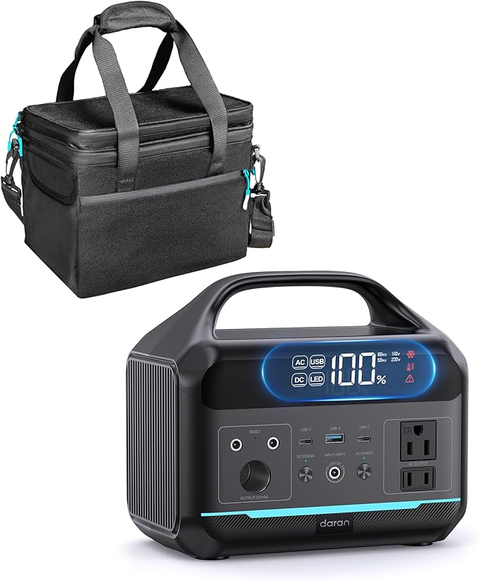 DARAN Portable Power Station 192Wh with Protective Carrying Bag, 300W (600W surge) LiFePO4 Battery Backup, Compact Solar Generator for Camping, Emergency, Home, Outdoor Use