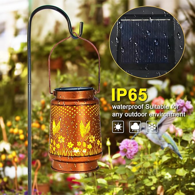 4 Pack Hummingbird Birthday Gifts for Women Mom Grandma Solar Lanterns Outdoor Waterproof Garden Decor Metal Hanging LED Decorative Light for Patio Yard Lawn Backyard Front Porch Gardening Gifts