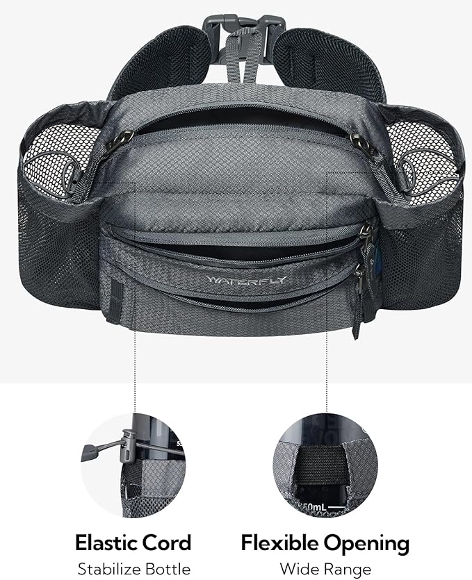 WATERFLY Fanny Pack Waist Bag: Waist Pack for Women Men with Two Water Bottle Holder Hiking Fanny Pack for Running Walking DogWalking Travel Cycling