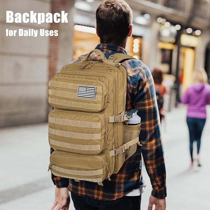 Military Tactical Backpack 25L Day Backpack for Men Molle Army 3 Days Assault Pack Bug Out Bag Water Resistant and Heavy Duty Hiking Treeking Rucksack - Brown