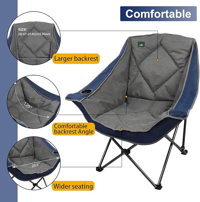 Northroad Oversized Foldable Camping Chair, Outdoor Padded Lawn Chair w/Cup Holder,Carry Bag for Beach, Hiking, and Picnics,Heavy-Duty 300-lbs Capacity, Blue