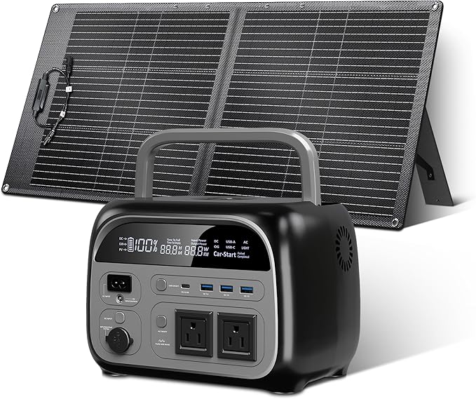 Portable Power Station with Solar Panel 100W - 345Wh LiFePO4 Battery Solar Generator 500W with for Camping RVs Travel Home Use Emergencies