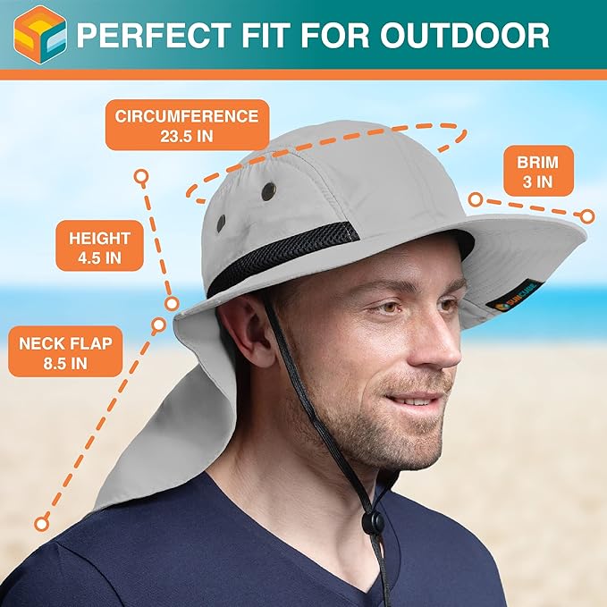 SUN CUBE Sun Hat for Men, Wide Brim Fishing Hat Neck Flap Cover Men, Women, Hiking, Camping, Sun Protection UV, Gardening