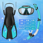 Snorkeling Gear for Adults Men Women, 3 in 1 Snorkel Set with Panoramic View Diving Mask Anti-Fog Anti-Leak, Snorkel Mask Dry Top Snorkel Fins for Swimming, Snorkeling and Travel Diving