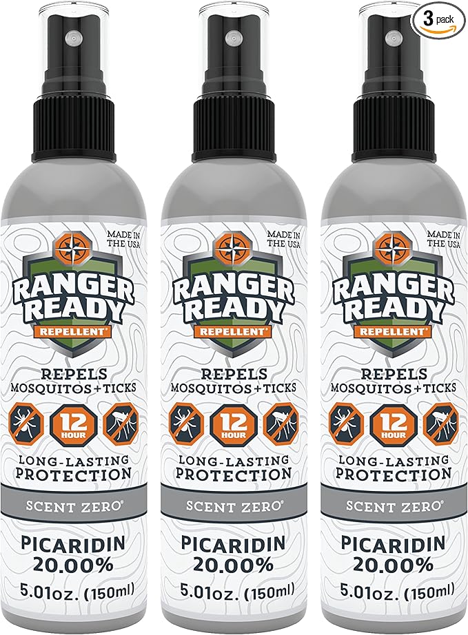 Ranger Ready Repellents Picaridin Insect Repellent with Scent Zero - Mosquito Repellent & Tick Spray (5 Fl Oz, Pack of 3)