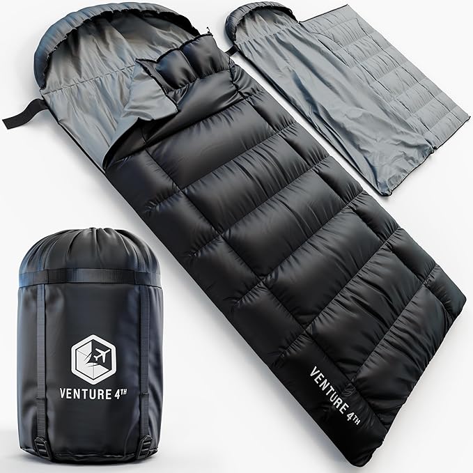 VENTURE 4TH Backpacking Sleeping Bag – XXL, Double and Single Sizes - Lightweight Warm & Cold Weather Sleeping Bags for Adults, Kids & Couples – Ideal for Hiking, Camping & Outdoor Adventures