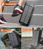 GOODaaa Power Bank Wireless Charger 36000mAh Built in 4 Cables Six Outputs 15W Fast Charging Power Bank for All Mobile Devices Three Inputs Solar Portable Charger with Dual Flashlights, Carabiner