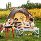 2ft Camping Table Foldable, 3 Adjustable Heights 26.3" Aluminum Small Folding Table with Storage Net, Lightweight, Portable Handle for Travel Outdoor Beach Picnic, 23.2" x 16", Silver