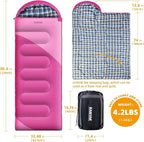 Camping Sleeping Bag, 32℉ Sleeping Bags for Adults Kids Teens Cold Weather Warm Sleeping Bag Winter for 3-4 Season Camping, Camping Gear Equipment, Traveling, and Outdoors