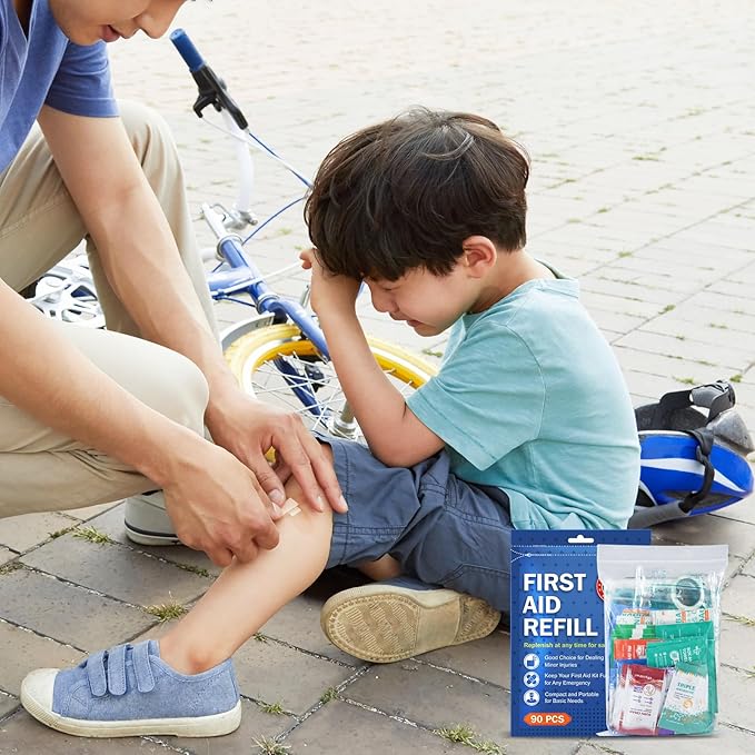 90 Pieces First Aid Refill Kit - Wound Care Kit Includes Bandages for Home, Travel, Hiking - Portable Replacement Kit for First Aid Medical Supplies（1 Set）