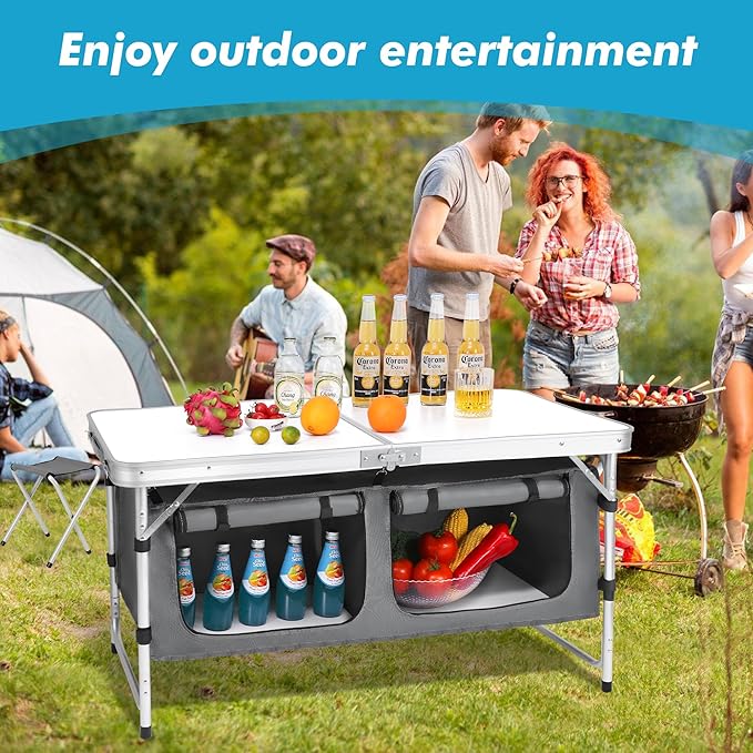 Camp Field Camping Folding Aluminum Table with Adjustable Legs for Outdoor Travel Beach, Backyards, BBQ, Party and Picnic Foldable Table