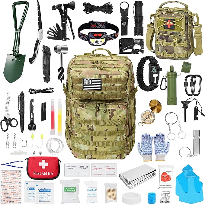 Survival First Aid Kit,99PCS Professional Survival Gear Large Hiking Backpack with Emergency Equipment Outdoor Adventure Accessories,Gift for Men Father