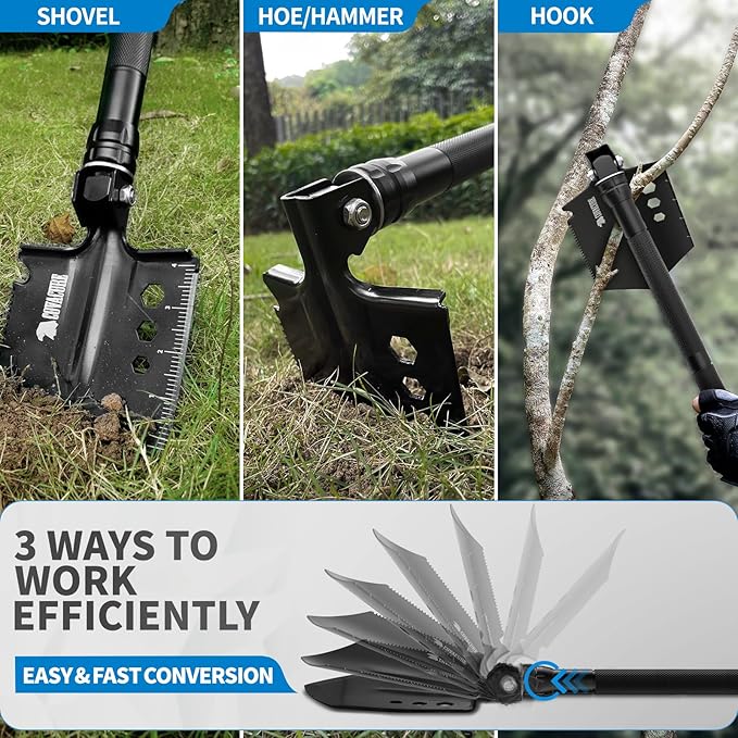 COVACURE Survival Shovel Multi-Purpose Camping Shovel - Unbreakable Tactical Shovel Heavy Duty Survival Camping Gear for Off-Roading, Camping, Gardening, Hiking, Outdoor