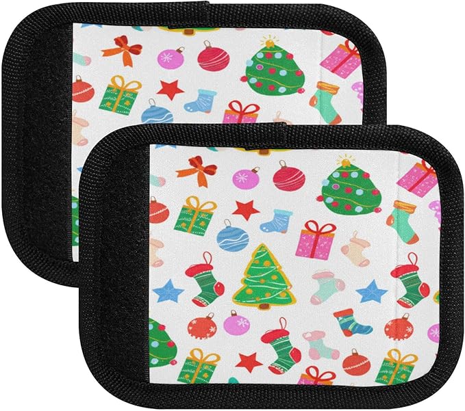 2 Pack Christmas Pattern Luggage Handle Wrap, Detachable Luggage Tag, Neoprene Suitcase Wrap with Comfort Grip & Bright Identifier for Suitcase, Travel Bag, Sports Bag