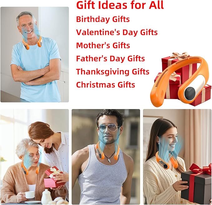 Portable Neck Fan,Personal Wearable Bladeless Fan,LED Display,4-Speeds,6000mAh USB Rechargeable,360° Strong Cooling Wind,Hands Free,Long Lasting,Birthday Gifts for Men Women Dad Mom (Orange)