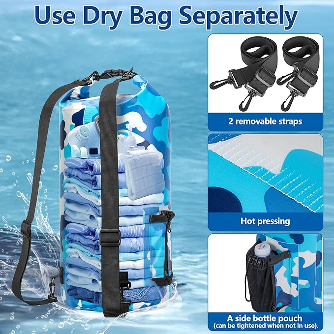 30L Waterproof Dry Bag with 20L Detachable Cooler, Dry Bag Cooler Backpack with Phone Pocket and Bottle Pouch, Suitable for Kayaking, Boating, Camping and Water Activities