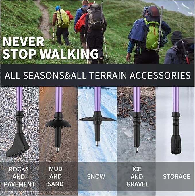 AISUNOURDOOR Lightweight Adjustable Trekking Poles, Aluminum Collapsible Travel Hiking or Walking Sticks for Women Children, with One Disposable Raincoat