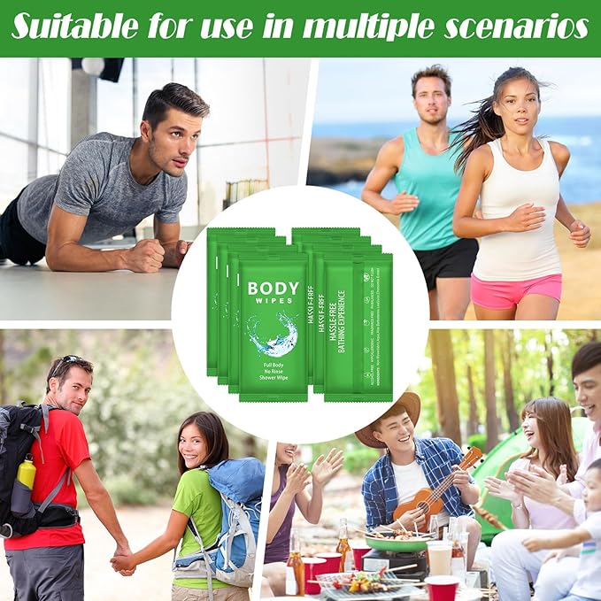 Treela 300 Pcs Bulk Deodorant Large Body Wipes Individually Wrapped Wet Wipes Travel Size for Adults Shower for Homeless Supplies Hygiene Personal Cleansing for Hiking Gym(7.09" X 9.84",Green)