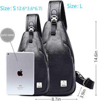 Small Sling Bag Crossbody Backpack Over the Shoulder Bag for Men Women Travel Outdoors, Lightweight Sling Chest Pack (Large, Pu leather)