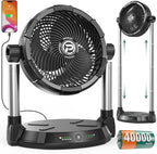 PANERGY Portable Battery Fan for Outdoors-40000mAh Rechargeable Battery, 4-Speed Fan,34.6" Height Adjustable,180° Pivoting Head & Dual Extendable rod for Camping/Beach/Patio/Jobsite/Workshop